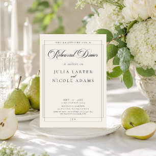 Classic Black Ivory Calligraphy Rehearsal Dinner Invitation