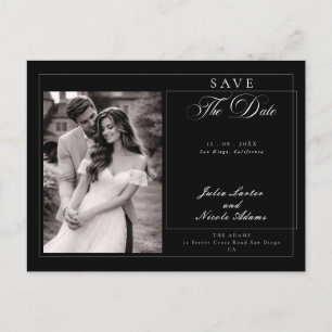 Classic Black Ivory Calligraphy Save The Date Postcard