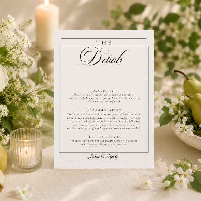 Classic Black Ivory Calligraphy Wedding Details Enclosure Card (Creator Uploaded)
