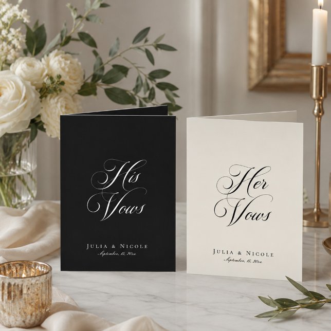 Classic Black Ivory Calligraphy Wedding Her Vows Card (Creator Uploaded)