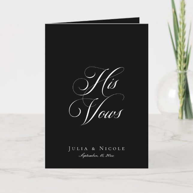 Classic Black Ivory Calligraphy Wedding His Vows Card (Front)