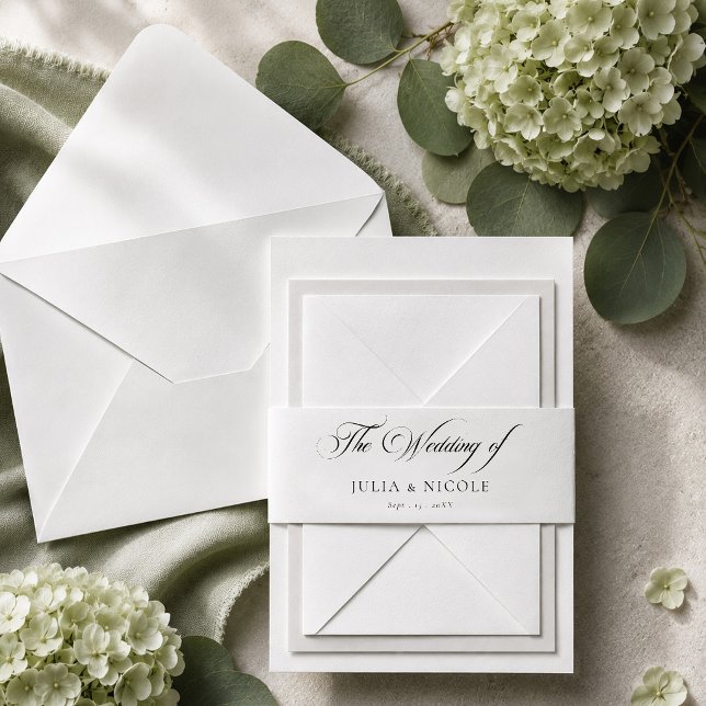 Classic Black Ivory Calligraphy Wedding Invitation Belly Band (Creator Uploaded)