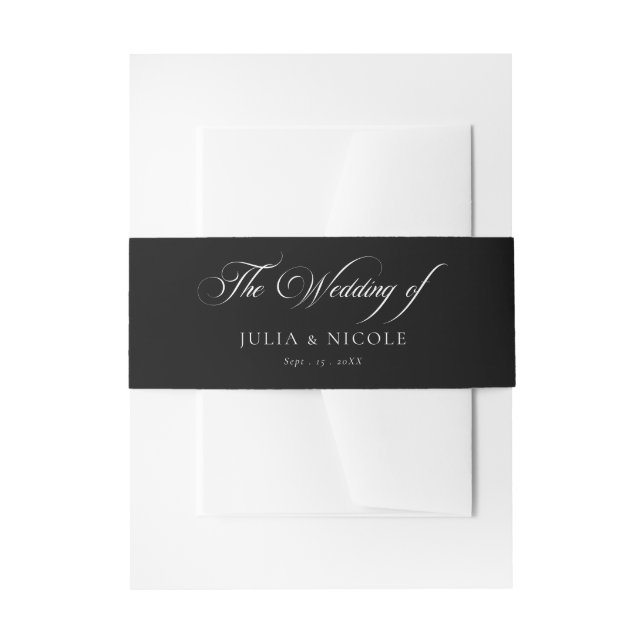 Classic Black Ivory Calligraphy Wedding Invitation Belly Band (Front Example)