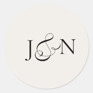 Classic Black Ivory Calligraphy Wedding Round Sticker
