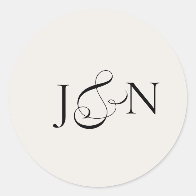 Classic Black Ivory Calligraphy Wedding Round Sticker (Front)