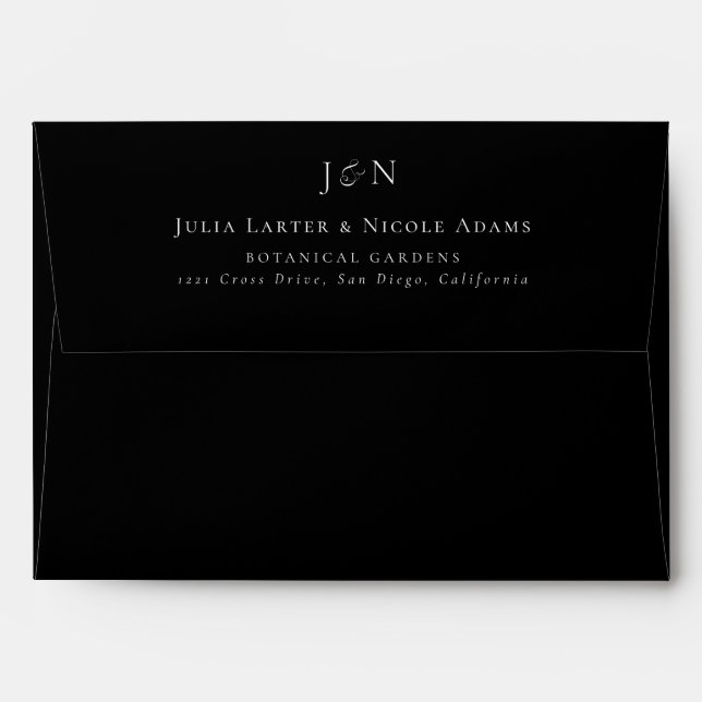 Classic Black Ivory Monogram Calligraphy Wedding Envelope (Back (Top Flap))