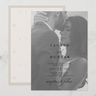 Classic Black Ivory Photo Editorial Minimalist Invitation