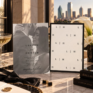 Classic Black Ivory Photo Editorial Minimalist Invitation