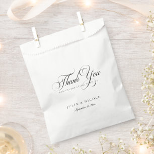 Classic Black Ivory Script Calligraphy Wedding Favour Bags