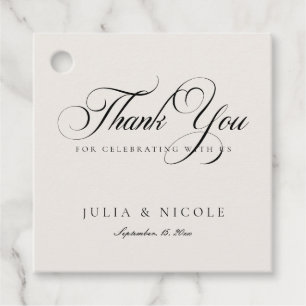 Classic Black Ivory Script Calligraphy Wedding Favour Tags