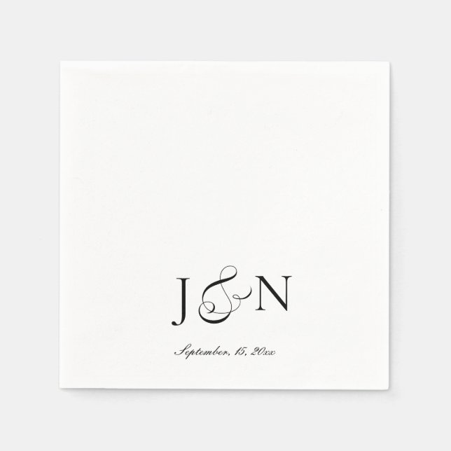 Classic Black Ivory Script Calligraphy Wedding Napkin (Front)