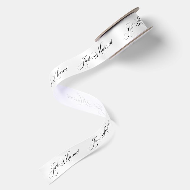 Classic Black Ivory Script Calligraphy Wedding Satin Ribbon (Front+Back)