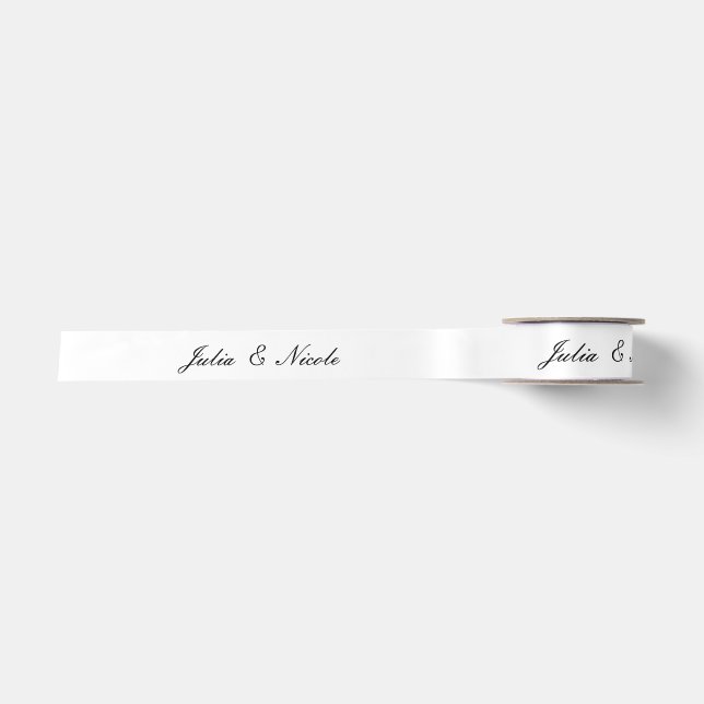 Classic Black Ivory Wedding Custom Name Satin Ribbon (Front)