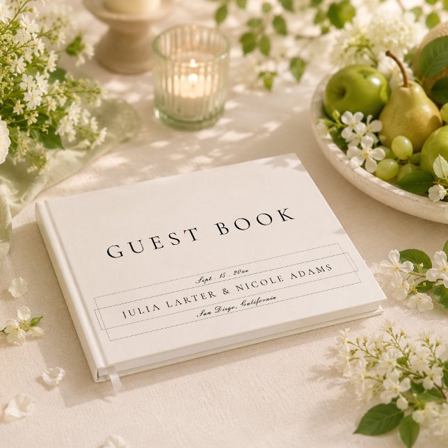 Classic Black Ivory White Calligraphy Wedding Guest Book (Creator Uploaded)