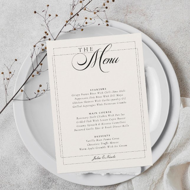 Classic Black Ivory White Calligraphy Wedding Menu Invitation (Creator Uploaded)
