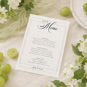 Classic Black Ivory White Calligraphy Wedding Menu Invitation