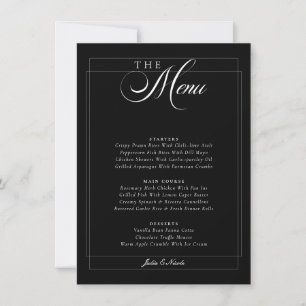 Classic Black Ivory White Calligraphy Wedding Menu Invitation