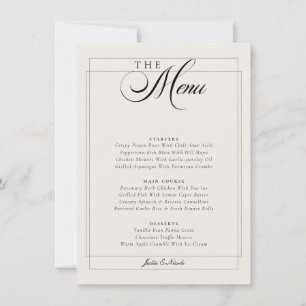 Classic Black Ivory White Calligraphy Wedding Menu Invitation