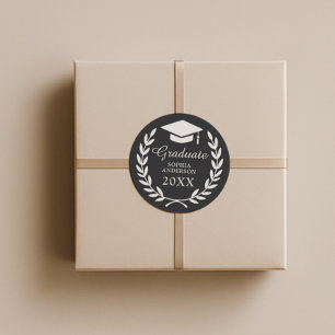Classic Black Laurel Wreath Grad Cap Emblem Labels