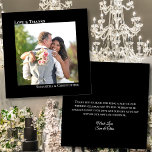 Classic Black Love & Thanks Photo & Note Wedding Thank You Card<br><div class="desc">This simple wedding thank you cards feature a minimalist design with your photo on a classic black background. The left justified caption on the front reads Love & Thanks, with your names right justified below giving the card a modern and symmetrical look. The back has room for a short message...</div>