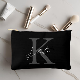 Classic Black Monogram Bridesmaid Gift Accessory Pouch