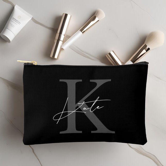 Classic Black Monogram Bridesmaid Gift Accessory Pouch (Creator Uploaded)