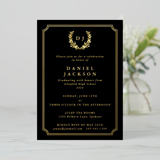 Classic Black Monogram + Laurel Wreath Graduation (Standing Front)