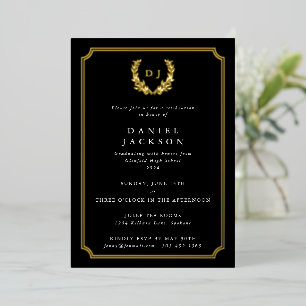 Classic Black Monogram + Laurel Wreath Graduation