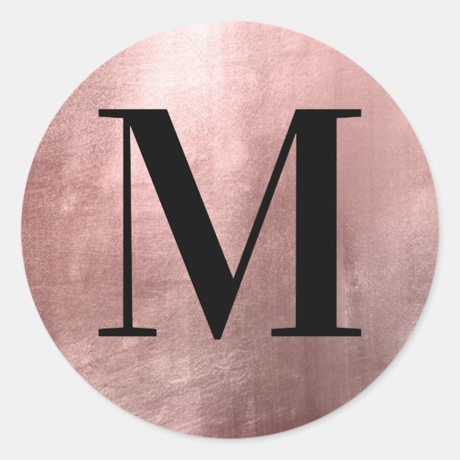 Classic Black Monogram on Faux Rose Gold Foil Classic Round Sticker (Front)