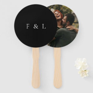 Classic Black Monogram Photo Simple Wedding Hand Fan