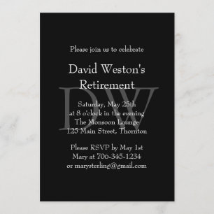 Classic Black Monogram Retirement Invitation