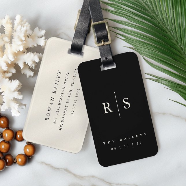 Classic Black Monogram Wedding Luggage Tag (Creator Uploaded)