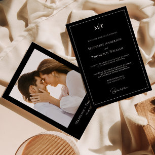 Classic Black Monogram with Border Photo Wedding Invitation