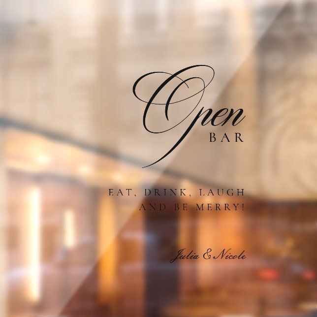 Classic Black Open Bar Transparent Decal Sign (Sheet 2)