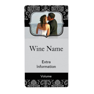 Classic Black Pattern Wine Label With Kisses
