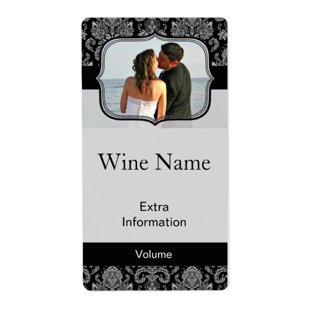 Classic Black Pattern Wine Label With Kisses (Front)