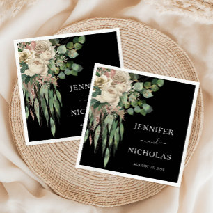 Classic Black Peonies Wedding Napkin
