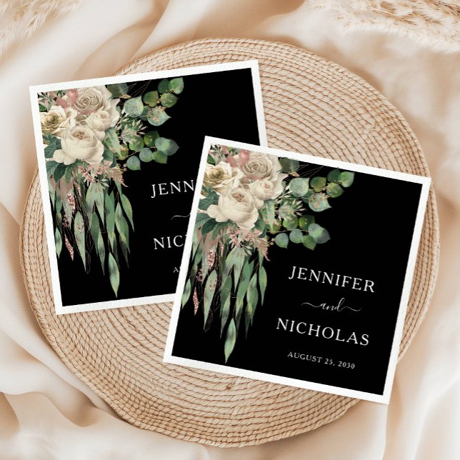 Classic Black Peonies Wedding Napkin (Classic Black Peonies Wedding Napkins)