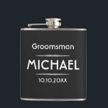 Classic Black Personalised Groomsman Hip Flask<br><div class="desc">These make great groomsmen gifts,  or gifts for anyone that likes to party!! 
Personalise it with the name and your wedding date.</div>