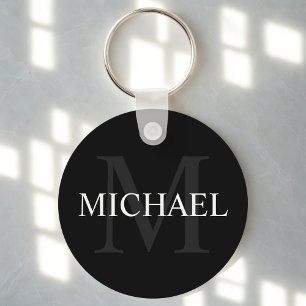 Classic Black Personalised Monogram and Name Key Ring
