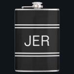 Classic Black Personalised Monogram Initials Drink Hip Flask<br><div class="desc">Three Initial Monogrammed stainless steel flasks are timeless, classic and stylish. Our Unique design is the perfect personalised gift for that special occasion. Shop our integrated collection of coordinating colours and golf - sports accessories. Custom personal monogrammed initials are added to a classic black background with white shadowed font and...</div>