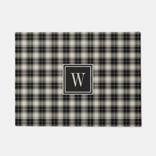 Classic Black Plaid Pattern with Monogram Doormat