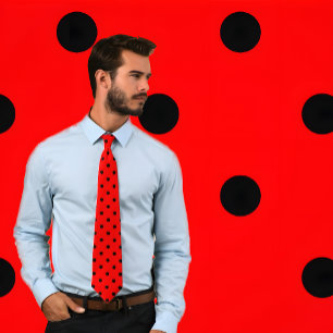 Classic Black Polka Dot Pattern on Red Tie