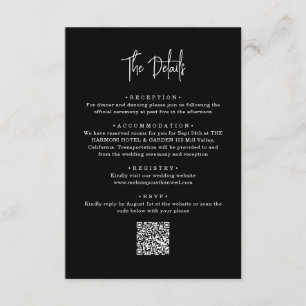 Classic Black QR Code Handwritten Script Wedding Enclosure Card