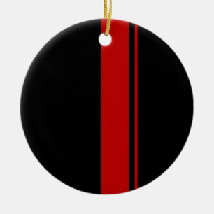 Classic Black & RED Race Car Stripes Ceramic Tree Decoration