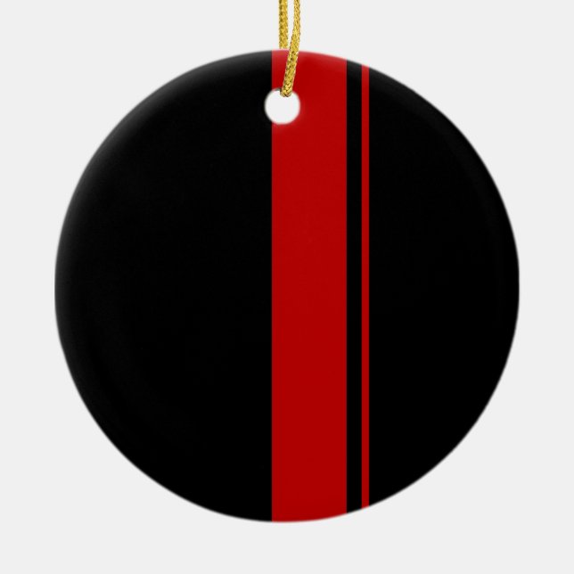 Classic Black & RED Race Car Stripes Ceramic Tree Decoration (Front)