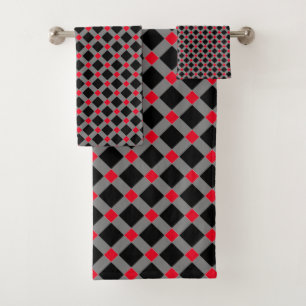 CLASSIC BLACK RED TARTAN BATHROOM TOWEL SET