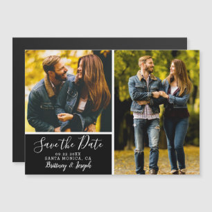 Classic Black Save the Date 2 Photo Collage Magnetic Invitation