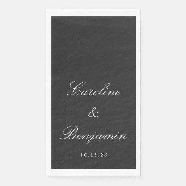 Classic Black Script Elegant Wedding Custom Name Napkin (Front)