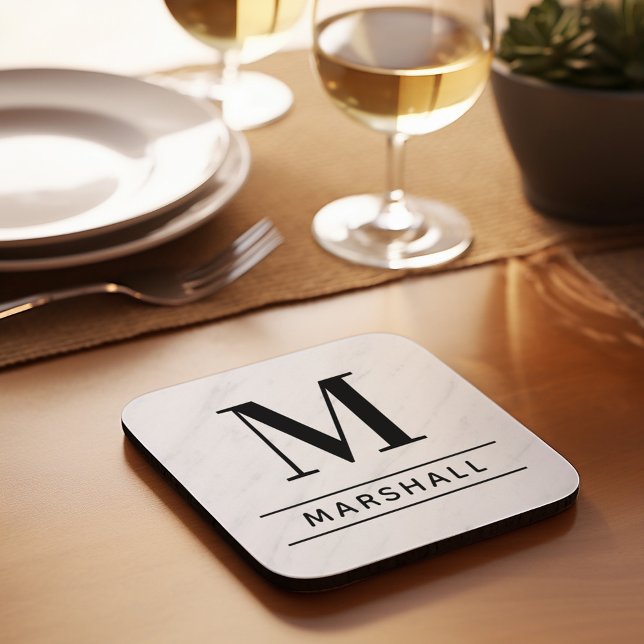 Classic Black Serif Monogram Family Name Coaster (Creator Uploaded)